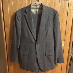 ISAIA Napoli Men's EU 50R (40R US) Gray Windowpane 100% Wool Suit 🇮🇹Made